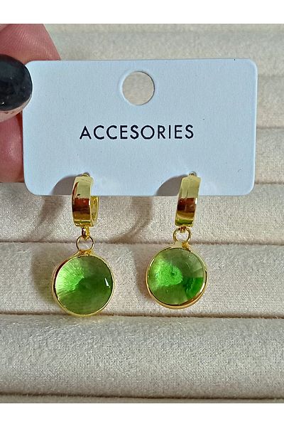 mos&more Green Stone Round Timeless Savior Stylish Women's Earrings