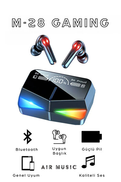 Air Music M28 Wireless 5.1 Ios Android Uyumlu Powerbankli Işıklı Bluetooth Ku...