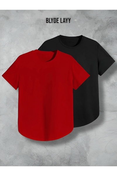 BLYDE LAYY Unisex Μαύρο Κόκκινο Οβάλ Σετ μπλουζάκι 2 τεμ