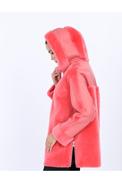 VELLUTON PEMBE İÇİ VE KOLLARI KÜRK HAKİKİ DERİ CEKET