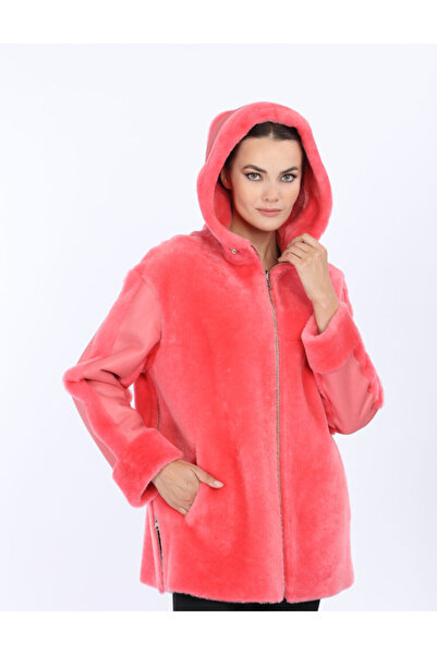 VELLUTON PEMBE İÇİ VE KOLLARI KÜRK HAKİKİ DERİ CEKET