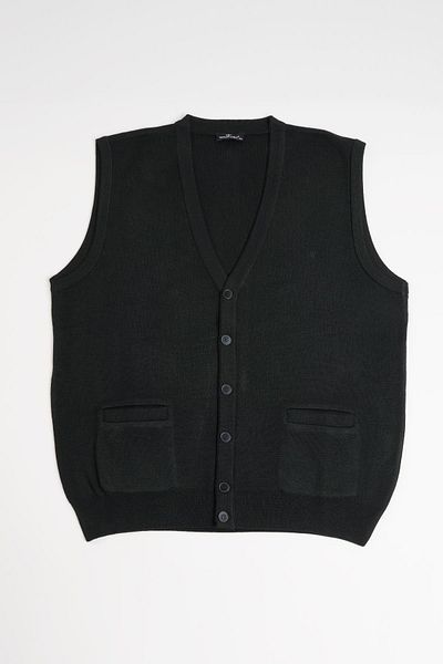 Woolen World Pocketed V-Neck Oversize (Large Size) Buttoned Wool Knitwear Vest