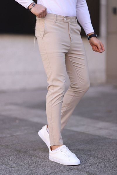 wamoss Casual Regular Milk Coffee Canvas Trousers