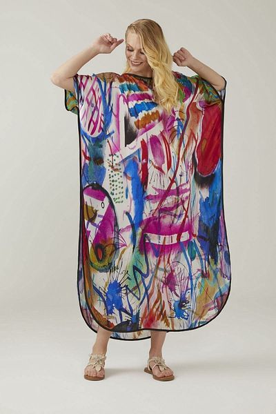 Deriderim Watercolor Paintings Patterned Unlined Summer Satin Women's Silk Dress