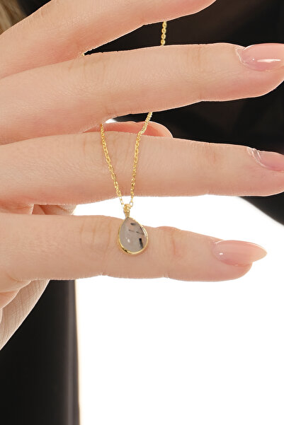 jingle bells Rutil Kuvars Doğal Taşlı Kadın Kolye 925 Ayar Gümüş Sarı