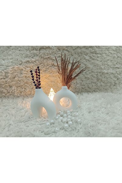 twins home art طقم مزهرية حلقية من مسحوق الحجر مكون من قطعتين مطلية بالورنيش