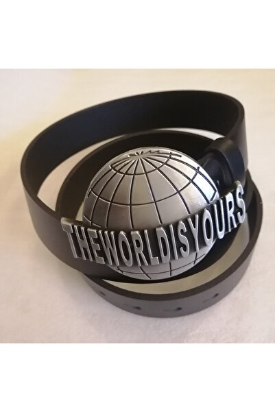 Butik Tülin حزام بإبزيم من جلد العجل باللون الأسود/الفضي للجنسين