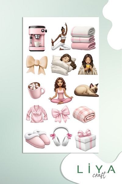 LiyaCraft مجموعة ملصقات للفتيات مجموعة ملصقات ذات طابع وردي لطيف