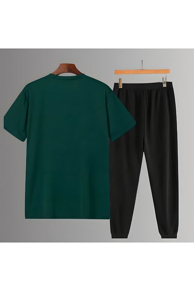 Biy Store Arabic Calligraphy Font Shaped Green Gold Color Printed Regular Fit Unisex T-Shirt Sweatpants Set