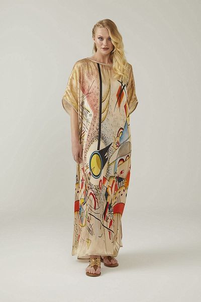 Deriderim Busting Aquarelle Print Unlined Summer Satin Women's Silk Dress