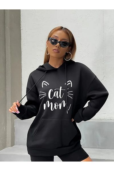 Pink Sky Φούτερ Unisex Oversize με στάμπα Cat