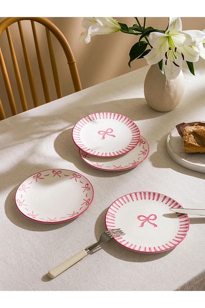 LC Waikiki Pink Printed Ceramic Cake Plate Set of 4 21 cm