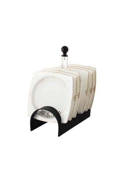 Dania A set of porcelain dishes with a black stand, 6 pieces