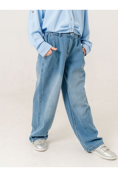 GİYİCEM TEKSTİL Pantaloni din denim plisați cu centură pentru fete 2180