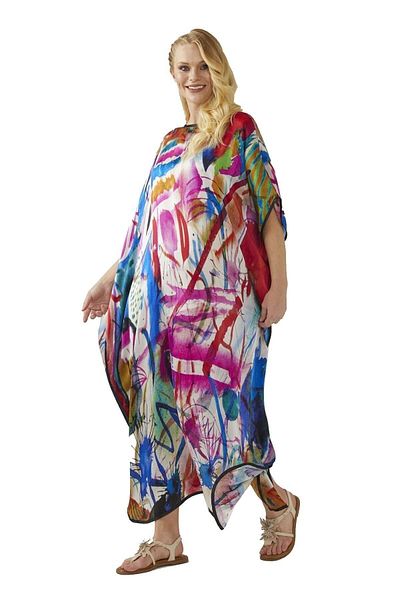 Deriderim Watercolor Paintings Patterned Unlined Summer Satin Women's Silk Dress