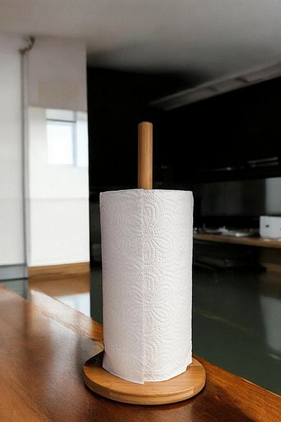 Mirilliahome Bamboo Towel Napkin Holder - Countertop Roll Towel Holder Paper Towel Stand Tableware Kitchen Organizer