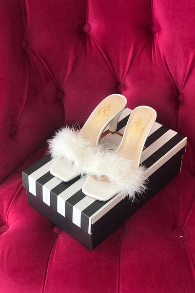 BZC AYAKKABI Feather Mini Heel Bridal Dowry Engagement Slippers