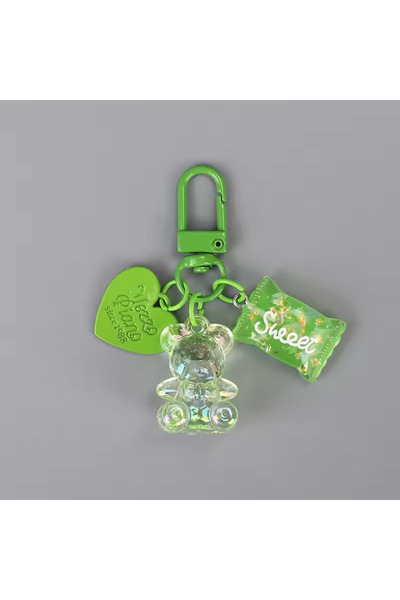 Fivy Breloc cu ursuleț cu detaliu de bomboane și inimă de culoare verde, breloc
