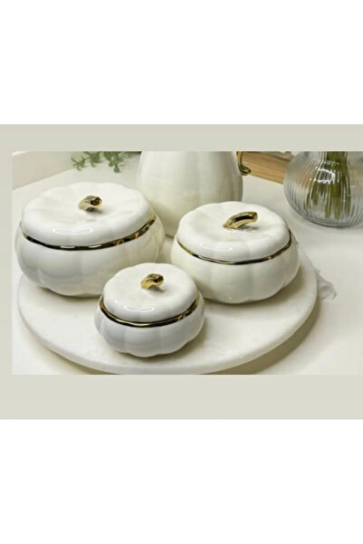 Lavin Muba Consept Bal Kabağı Kapaklı Porselen 3 Lü Kase&şekerlik