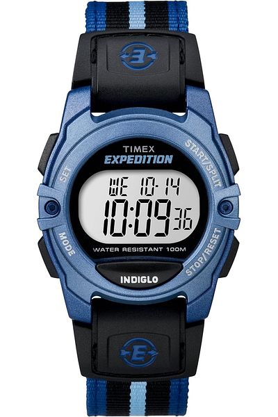 Timex Unisex Expedition Classic Digital Chrono Alarm Timer Mid-Size Watch Unisex Blue/Black Stripe