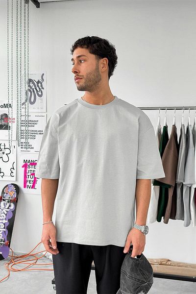 HAFKAGİYİM Γκρι Cozy Basic Soft Oversize T-Shirt