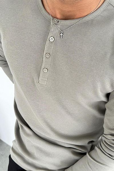 HAFKAGİYİM Μακρυμάνικο μπλουζάκι με γκρι Basic Corded γιακά Relax Fit