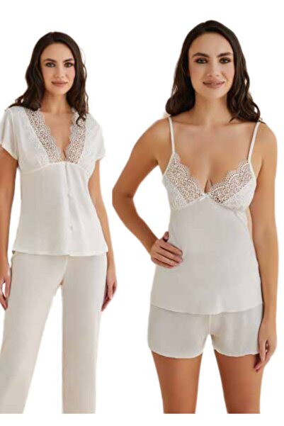 White Velvet Kadın Kutulu 6 Parça Pamuklu Pijama Sabahlık Gecelik Seti W.V.AAE.1J2.Ç
