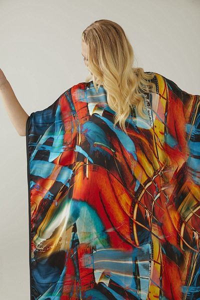 Deriderim Watercolor Paintings Patterned Unlined Summer Satin Women's Silk Dress