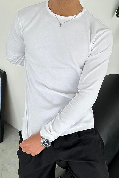HAFKAGİYİM Λευκό Basic Κορδόνι Relax Fit Μακρυμάνικο T-Shirt
