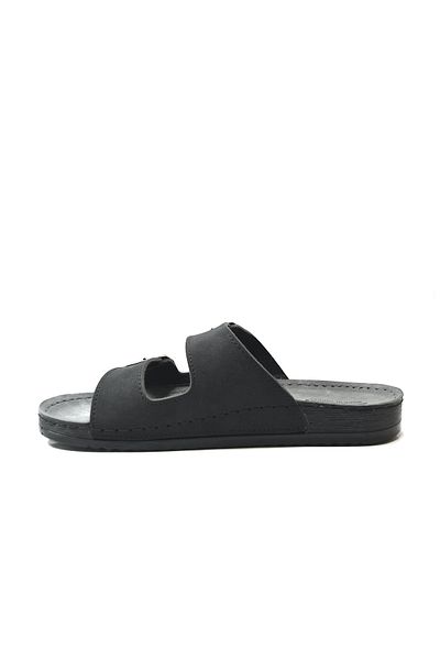 Onlo Ayakkabı Onlo Shoes Aryn.553 Black & Mink Anatomical Double Buckle Casual Men's Slippers