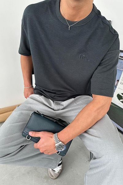 HAFKAGİYİM Tricou relaxat cu broderie Petrol Textured Me