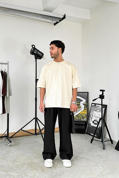 HAFKAGİYİM Κρεμ Cozy Basic Soft Oversize T-Shirt