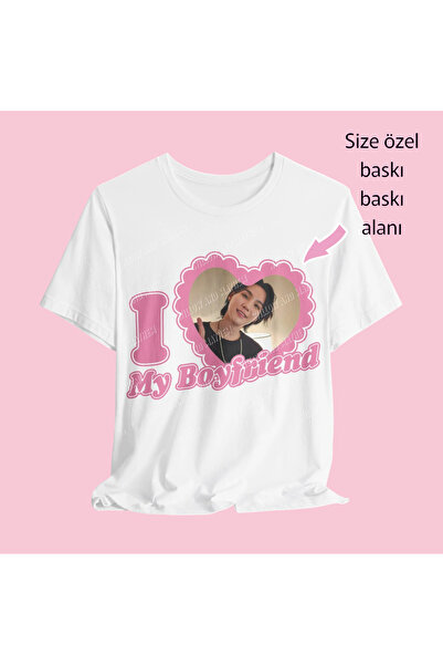 Aesthia I My Boyfriend Kişiye Özel Fotoğraf Baskılı Beyaz T-shirt  K Pop Tasarım