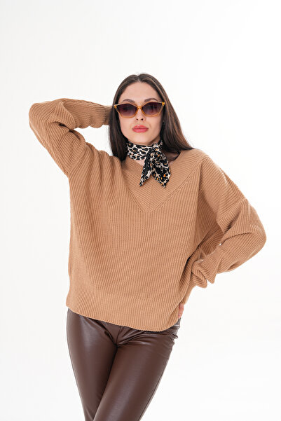 GND سترة تريكو نسائية كبيرة الحجم برقبة على شكل حرف V