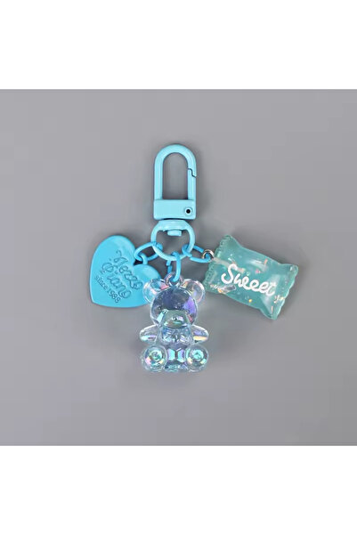 Fivy Breloc cu ursuleț cu detaliu de bomboane și inimă de culoare albastră, breloc