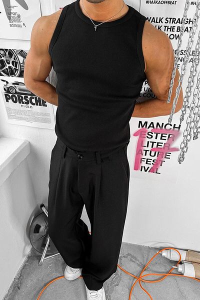 HAFKAGİYİM Μαύρο Cozy Basic Tank Top Lycra Premium ραβδωτό εσώρουχο