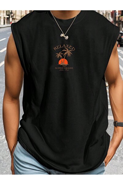 EVIus Unisex opuštena Štampano atletička okrugla kragna majica bez rukava