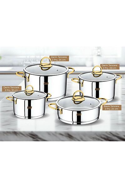 FMS Yildiz 8 Piece Induction Based Cookware Set Gold