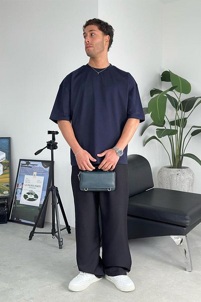 HAFKAGİYİM Μπλουζάκι Navy Blue Cozy Basic Soft Oversize