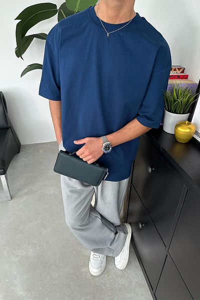 HAFKAGİYİM Μπλουζάκι Indigo Cozy Basic Soft Oversize