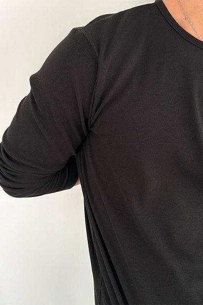 HAFKAGİYİM Μαύρο Basic Κορδόνι Relax Fit Μακρυμάνικο T-Shirt