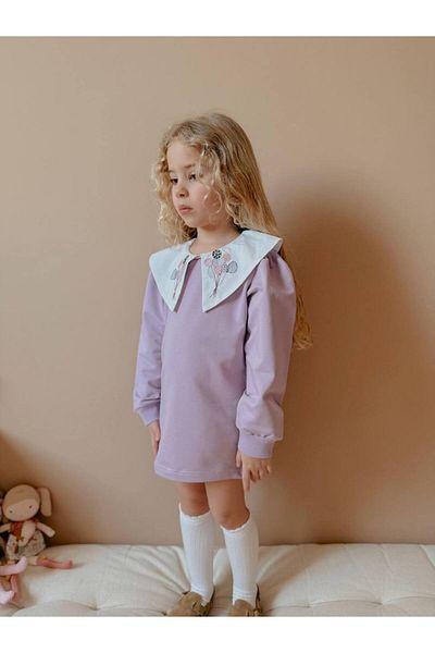 ARBİ kids Girl's Scallop Collar Full Fit Two Thread Lycra Dress Eid