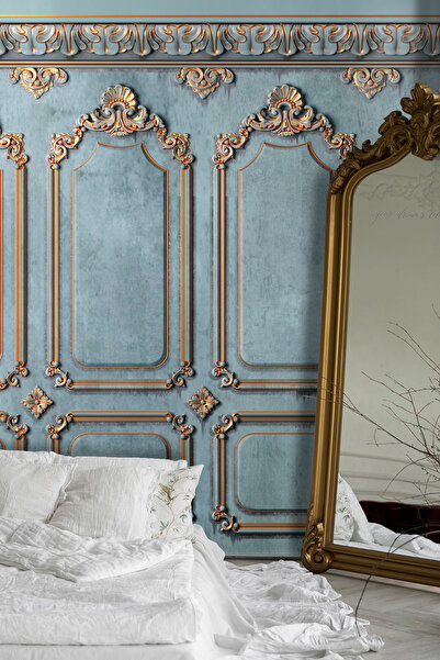 dreamwall 3 Boyutlu Duvar Kağıdı Vintage Altın Çerçeve Görünümlü Duvar En X Boy