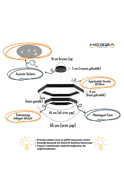 Hegza Lighting Hexagon Piramit ( Gri Kasa, Doğal Beyaz Işık ) Modern Led Avize, Salon, Mutfak, Masa, Sarkıt