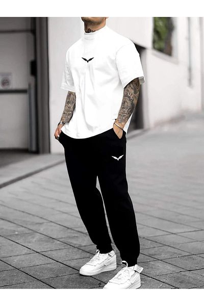 PAVRO Oversize Jogger Tracksuit Set - Mini Eagle Printed T-Shirt