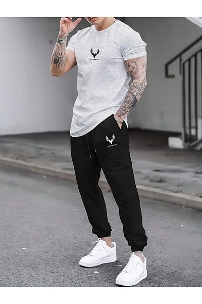 PAVRO Deer Printed Oversize Jogger Tracksuit
