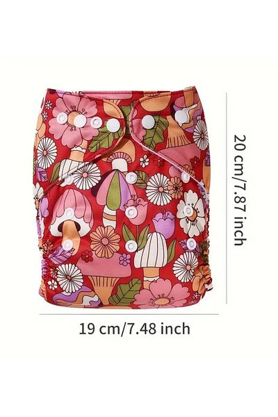 MİNGODAN 1 Piece Washable and Adjustable Patterned Baby Diaper with Snap Fasteners Comfortable Hygienic Patterned Figured Diaper