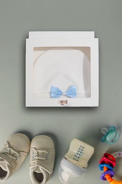 yudemia 100% Organic Cotton Stylish and Comfortable Bow Tie Embroidered Design Baby Beanie