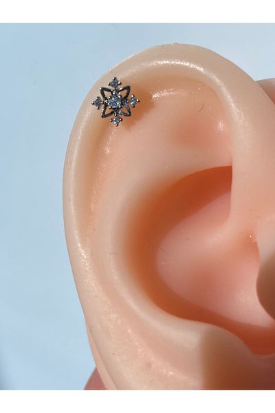 kurukafagift Silver Color Steel Tragus Lobe Cartilage Helıx Piercing Snowflake
