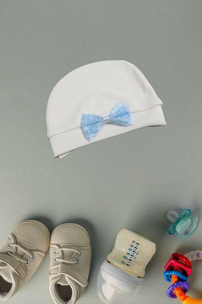 yudemia 100% Organic Cotton Stylish and Comfortable Bow Tie Embroidered Design Baby Beanie